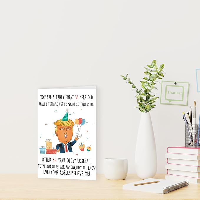 Funny Trump 34th Birthday Card, 34th Birthday Gifts for Men Women, Great 34th Birthday Decorations Card for Him Her, Happy 34 Year Old Birthday Gifts Cards for Husband Wife Dad Mom
