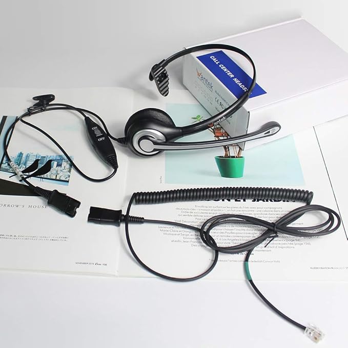 Wantek Corded Telephone Headset Mono w/Noise Canceling Mic + Quick Disconnect