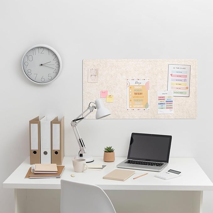 Bulletin Board, 35 x 17 1/2 inches Felt Board - Decorative Pin Board, Cork Board Alternative for Wall, Foldable Picture Board Self-Adhesive Vision Board Prayer Board with 20 Pushpins - Oatmeal