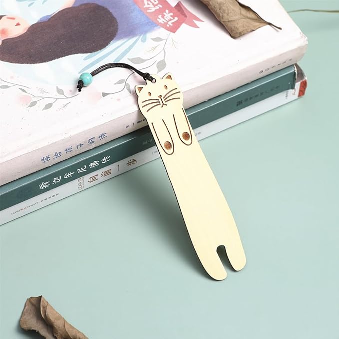 Wood Cat Bookmarks - Set of 4 Cute Bookmarks Aesthetic, Wooden Bookmarks Anime Cat Bookmark for Women Girl Kids, Kawaii Bookmark for Book Lover Cat Lover Friends Best Gifts (Boxwood)