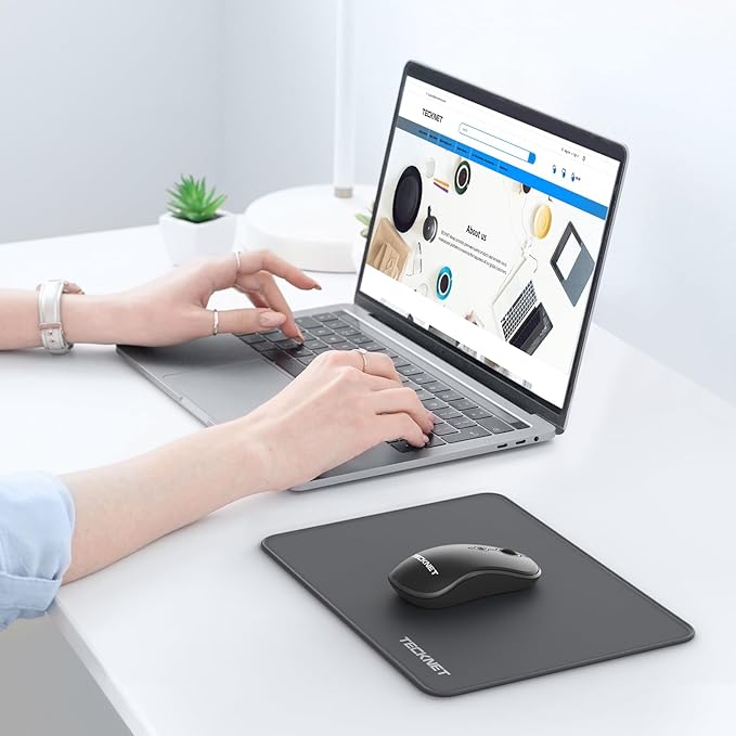 TECKNET Mouse Pad with Anti-fray Stitchin, Waterproof Surface & Non-Slip Rubber Base with Stitched Edges Gaming Mouse Mat for Laptop,Compatible with Laser and Optical Mice - Dark Gray