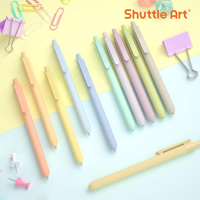 Shuttle Art Retractable Mild Gel Ink Pens, 22 Pack Black Ink Pens, Cute Pens 0.5mm Fine Point Soft Barrel for Writing Journaling Taking Notes School Office Home