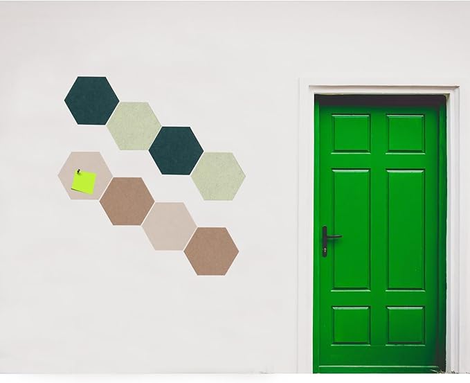 LAJAR 8 Pcs Hexagon Felt Bulletin Board Tiles, Self Adhesive Felt Pin Board Wall Tiles for Photos, Pictures, Memos (Green)