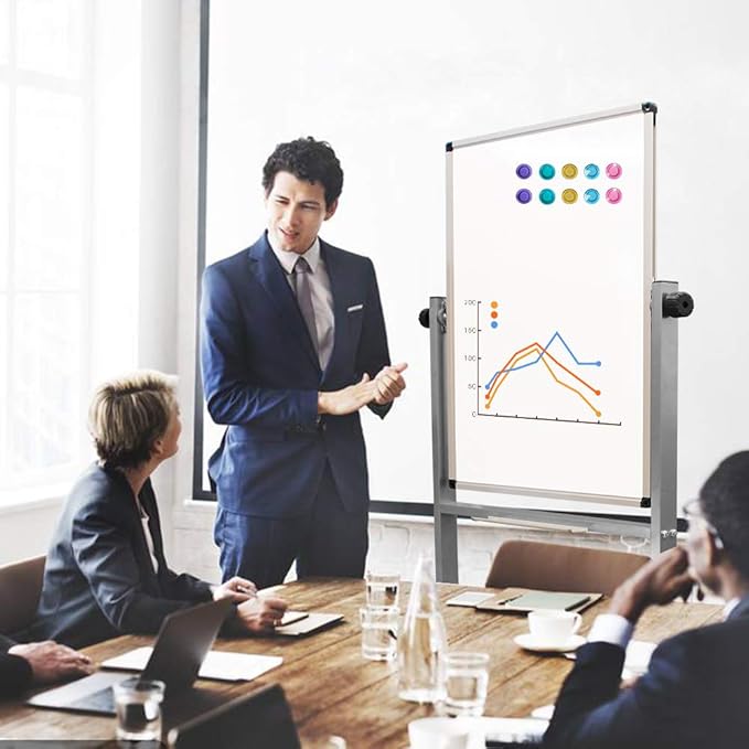 XIWODE 24x36 Inch Magnetic Double-Sided Mobile Whiteboard with Wheels, Adjustable Height, Flip & Rotate Design, Durable Square Tube Frame, for Office, Classroom, Home, and Presentations