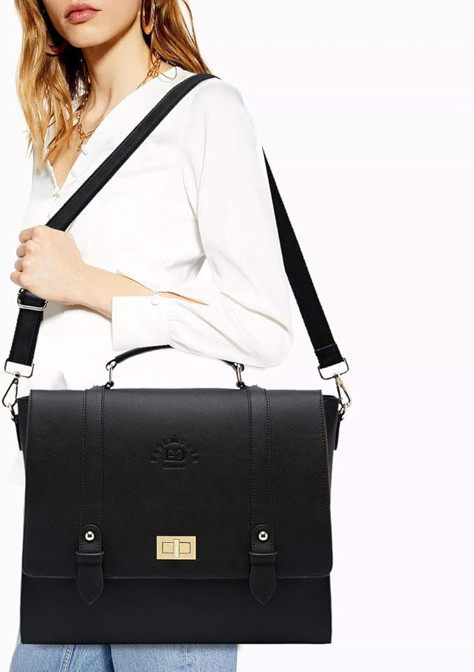 EaseGave 17Inch Laptop Briefcase for Women,Classic Black Work Bag Laptop Messenger Bag Large Computer Bags for Work Business Travel,black-17Inch