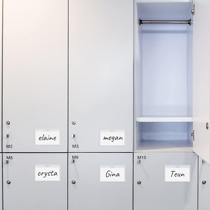 100 Pack Self-Adhesive 3" x 5" Index Card Pockets with Top Open for Loading, Clear Plastic Index Card Lables Holder for Organizing Storage Bins and Protecting Cards Photos Labels