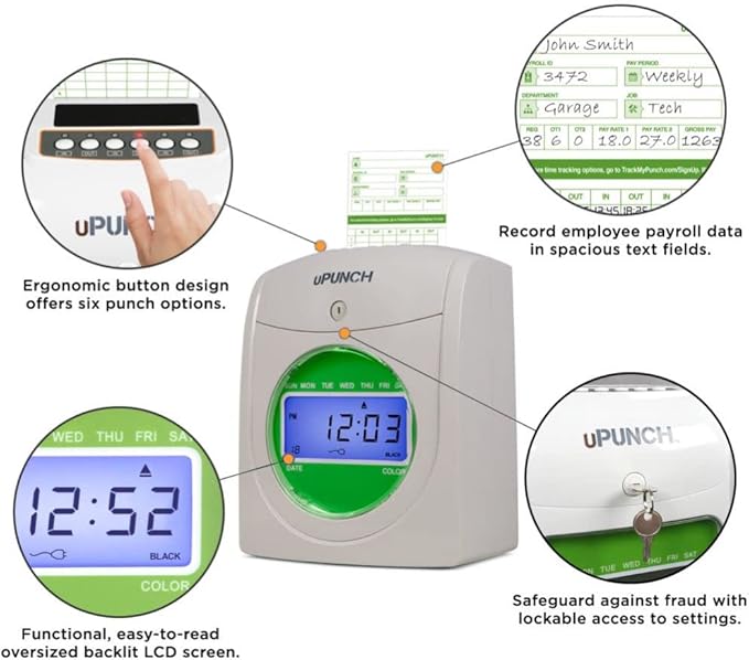 uPunch HN3540 Complete Small Business Start-Up Kit: AutoAlign Time Clock System with 400 Time Cards, 4 Ribbons & 2 Racks