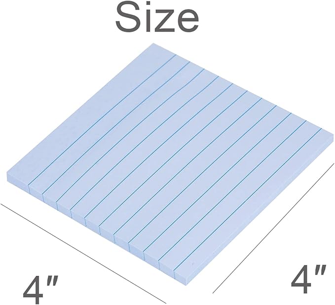 Vanpad Lined Sticky Notes 4x4 Inches, Light Sky Blue Ruled Self-Stick Pads, Easy to Post for Home, Office, Notebook, 8 Pads/Pack