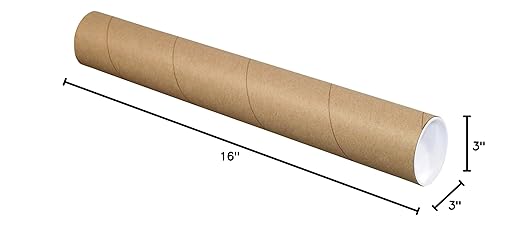 BOX USA BP3016K Mailing Tubes with Caps, 3" x 16", Kraft (Pack of 24)