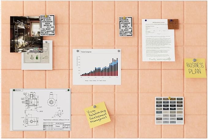 Large Felt Board Tiles for Wall with 30 Push Pins, 11.8"x11.8" Pack of 6 Pin Board Notice Boards for Home Office Kitchen, Bulletin Board Wall Tiles for Photos Memos (Beige, 6 Pack)