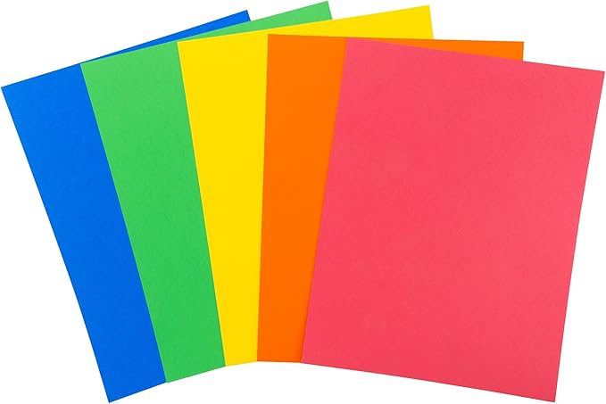 Cardstock 8.5 x 11 Paper Pack - 65lb Smooth Card Stock for Crafts, Cardmaking, Printers - 100 Scrapbook Sheets, 5 Assorted Colors - Double Sided with Solid Core, Primary