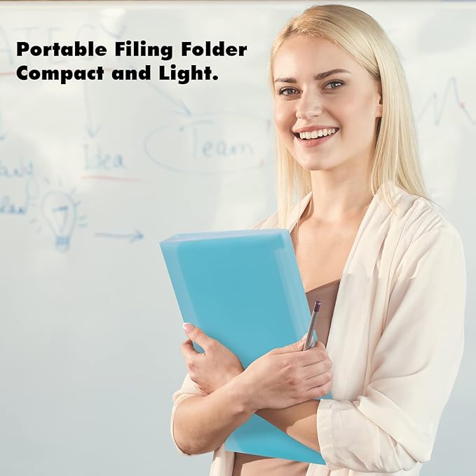 2 PCS Expanding File Folder A4,13 Pockets File Organiser with Colored Tags, Paperwork A4 Plastic Wallet Document Storage Expander for School,Office and Home, Light Blue