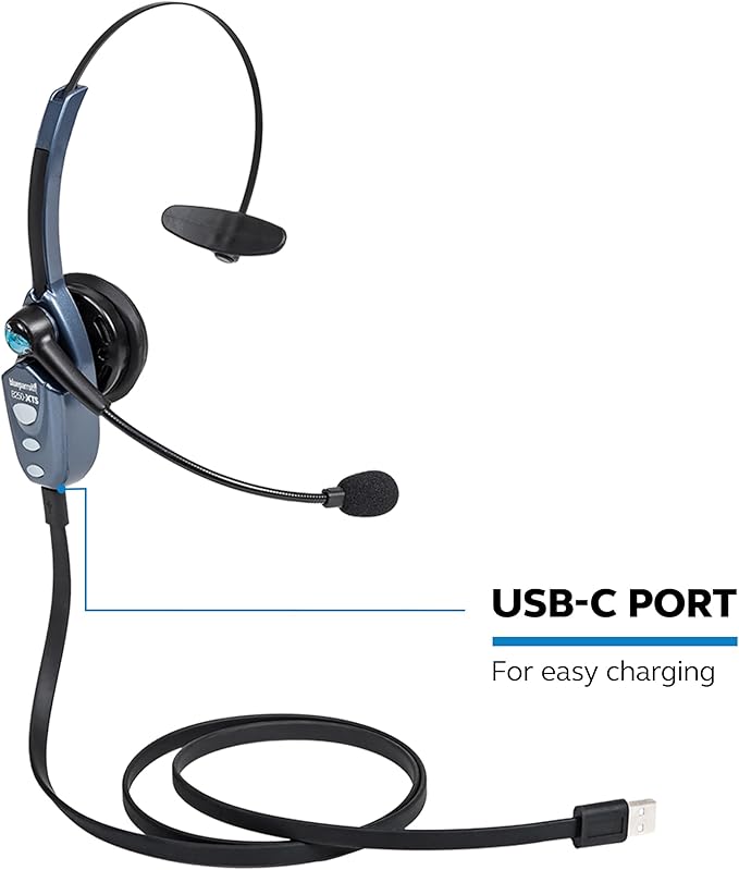 BlueParrott B250-XTS Mono Wireless Trucker Bluetooth Headset – Use On The Go, Ideal for High-Noise Environments, 91% Noise Cancellation - Includes USB-C Charging Cable, Black