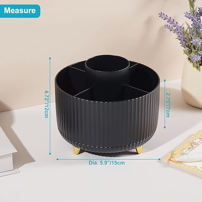 Desk Pencil Pen Holder, 5 Slots 360 Degree Rotating Pencil Pen Organizers Desk Organizers for Office Accessories Shool Supply Black