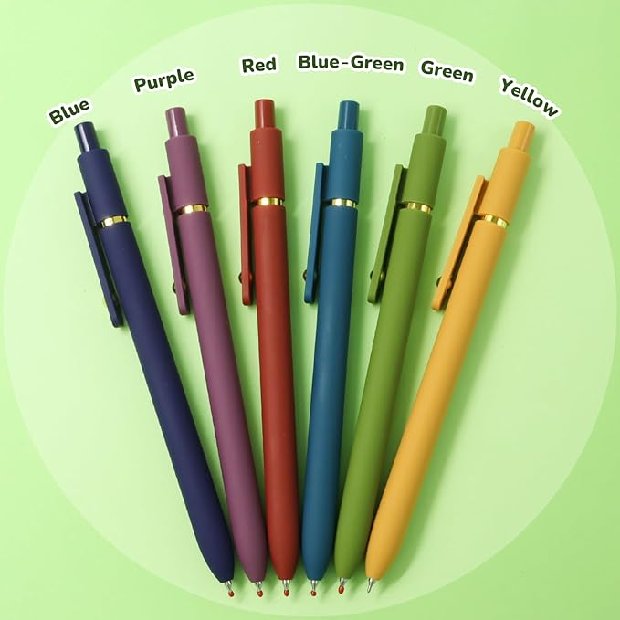 UIXJODO Gel Pens, 6 Pcs Black Ink Pens for Women, 0.5mm Fine Point Smooth Writing Pens, High-End Series Retractable Pens for Journaling Note Taking (6 Pcs Gold Vintage)