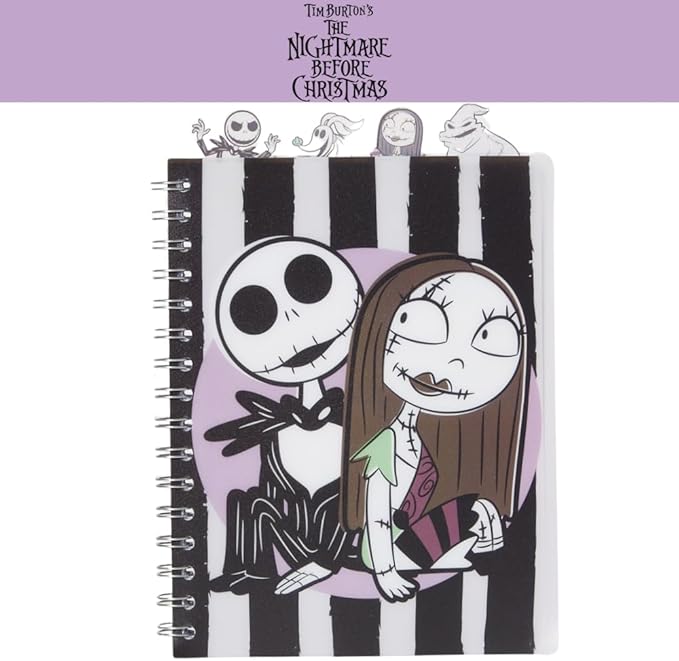 Innovative Designs Nightmare Before Christmas Tab Journal Notebook, Spiral Bound, 96 Lined Pages, 8 x 7 inches, Black/White