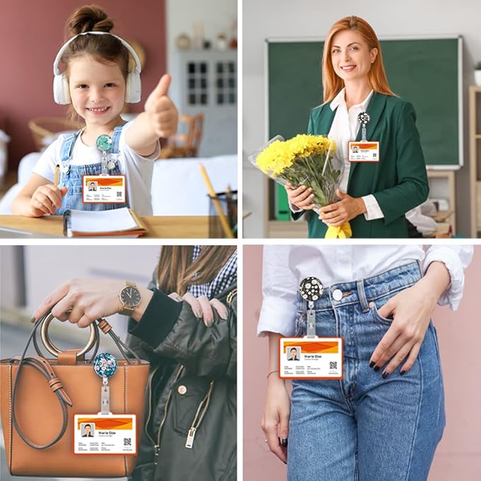 Retractable ID Badge Holder Nurse Badge Reels with Clip Name Card Holders for Office Worker Doctor Nurse (Cute Flowers 3 Pack)