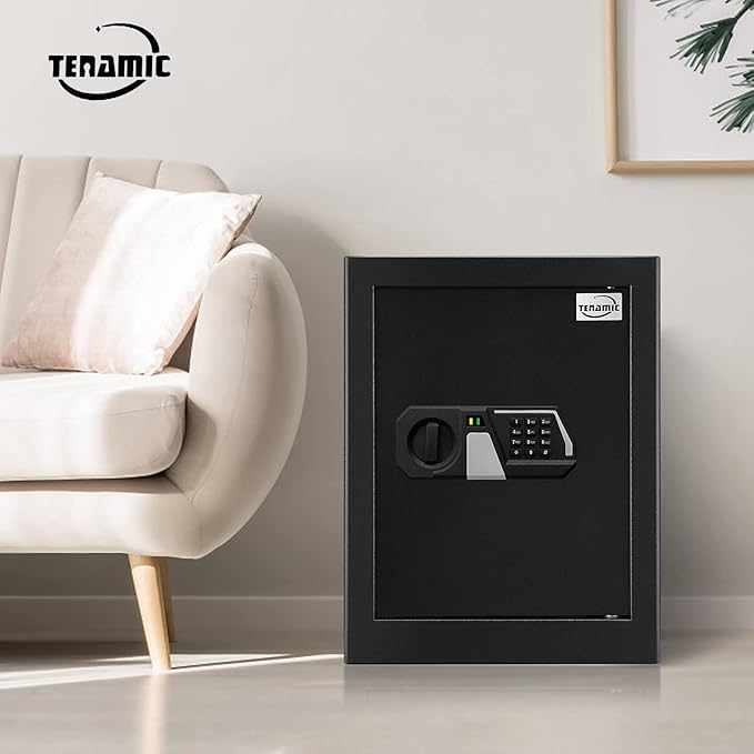 Tenamic Fireproof Safe Box 2.0 Cuft Electronic Digital Security Box, Keypad Large Lock Box Cabinet Safes with Internal Light, Solid Alloy Steel Office Hotel Home Safe with 2 Passwords, Black