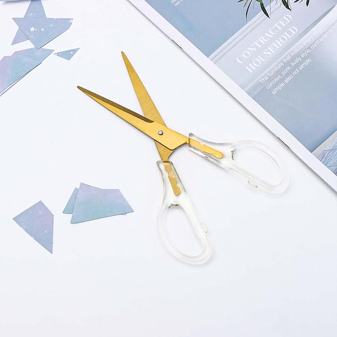 Acrylic Scissors Gold Scissors 6.5" Clear Scissors Metal Blades Office Cutting Shears for Craft Supplies Desk Accessories