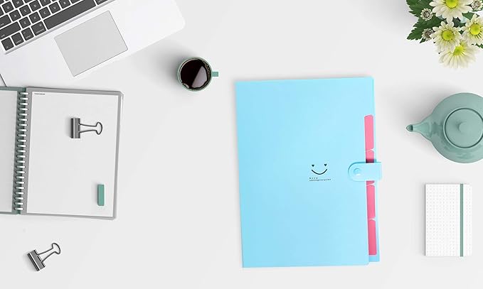 SKYDUE Expanding File Folder 5 Pockets ,Letter A4 Paper Accordion Document Organizer (Blue)