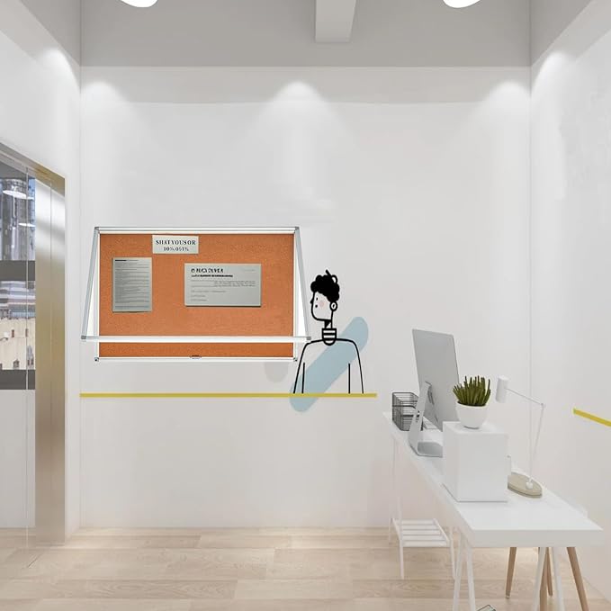 Lockable Ctosree Enclosed Bulletin Board - Waterproof Cork Notice Board with Aluminum Frame and Mounting Screws. Ideal for School Classes、 Offices, Wall Mounted (36x24, Natural Color)