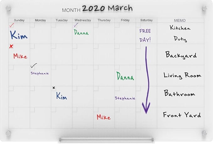 Audio-Visual Direct Magnetic Glass Dry Erase Board Set (4' x 3', Calendar Ultra White) for Wall - Monthly Planner