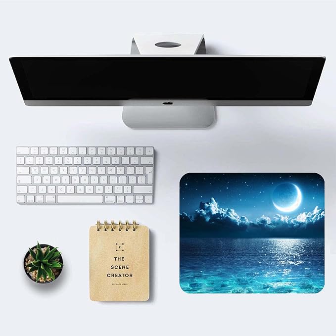 Ocean and Moon Mouse Pad Mouse Pad,Romantic Moon On Sea in Magic Night Mouse Pad,Mouse Mat Square Waterproof Mouse Pad Non-Slip Rubber Base Mousepad for Office Laptop, 9.5"x7.9"x0.12" Inch