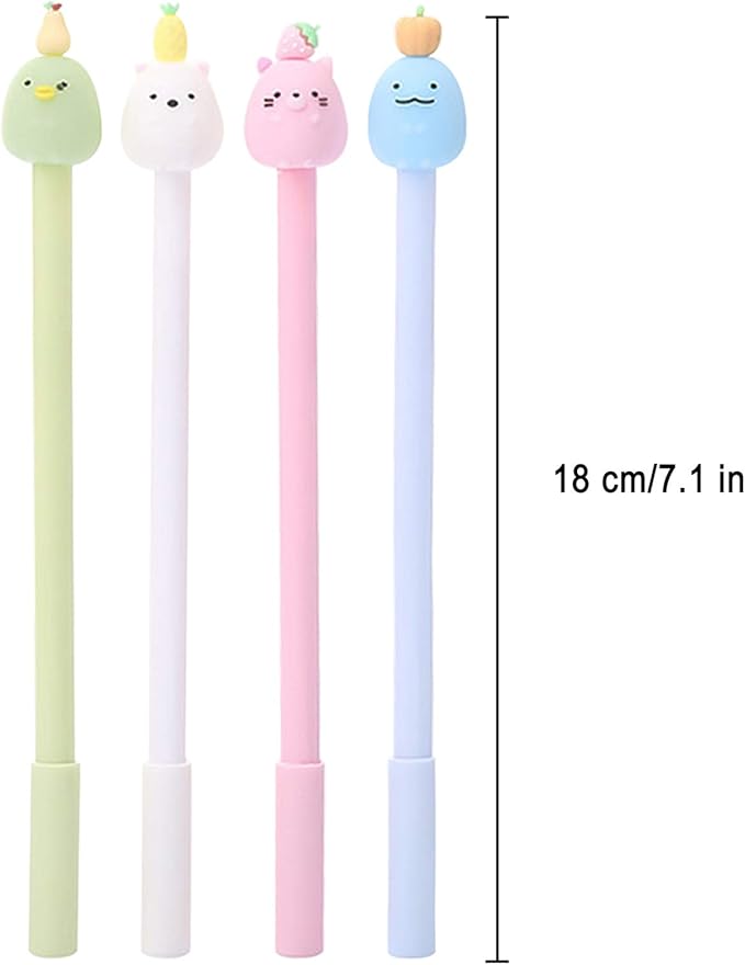 KRIZJUES 12 Pcs Fruit Cartoon Animal Pens, Kawaii School Supplies Pens Cute Gel Ink Pens Boys Girls Pens Suitable for Writing, Gifts for Children and Teachers, Black Refill 0.5mm