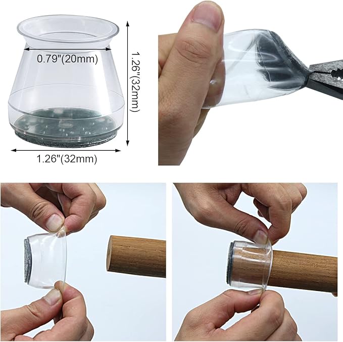 BUMACO 40Pcs Chair Leg Floor Protectors Chair Leg Protectors for Hardwood Floors Silicone Pads Covers to Protect Floors (Clear, Universal S (0.9"-1.29")