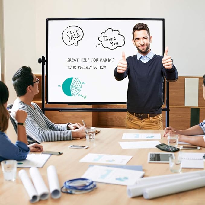 XIWODE Double-Sided Magnetic Dry Erase Board,36 X 24 Inch Mobile Whiteboard on Wheels with Rolling Stand, Black Aluminum Frame