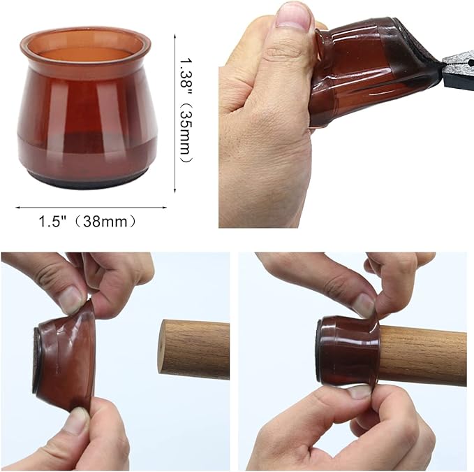 BUMACO Chair Leg Floor Protectors Chair Leg Protectors for Hardwood Floors Silicone Pads Covers to Protect Floors (Brown-20 Pcs, Universal L (1.3"-2")