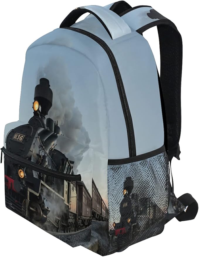 AUUXVA Cool Locomotive Train School Backpack for Girls Boys Kids Laptop Backpack Travel Camping Daypack Medium