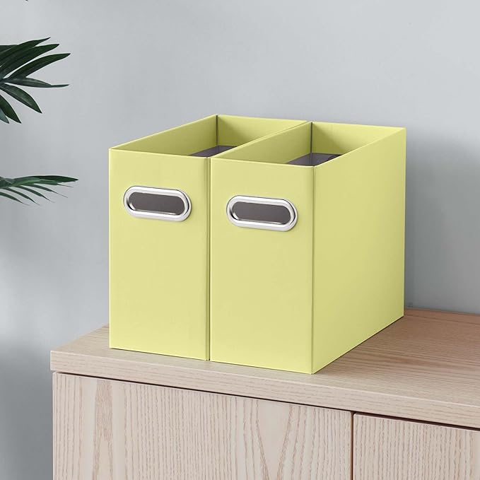 Oterri File Organizer, Small Storage Box, Cardboard File Folder Organizer, Collapsible File Box, Hanging File Organizer for Letter Size, Portable File Box, Only Box (Light Yellow,2 Packs)