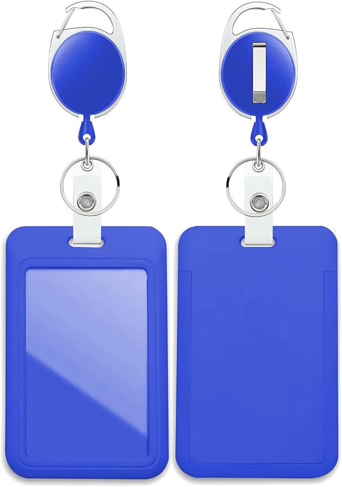 Dark Blue Badge Holder with Retractable Reel ,Badge Clips Retractable Heavy Duty Badge Reel,Keychain,ID Holder for School Nurse Office Teen