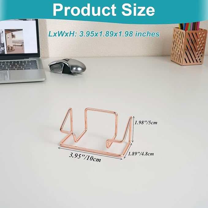 Rose Gold Business Card Holder for Desk, Metal Desk Business Card Holder Display Stand for Women, Fits 50 Business Cards, 1 Pack