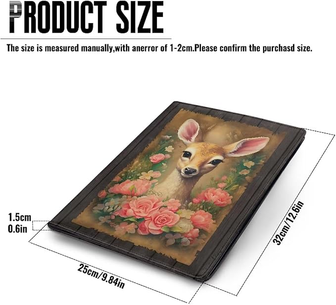 Deer Floral Portfolio Folder Leather Padfolio with A4 Size Clipboard Clip for Business Interview Resume Document Sleeve Binder Folder for Men/Women