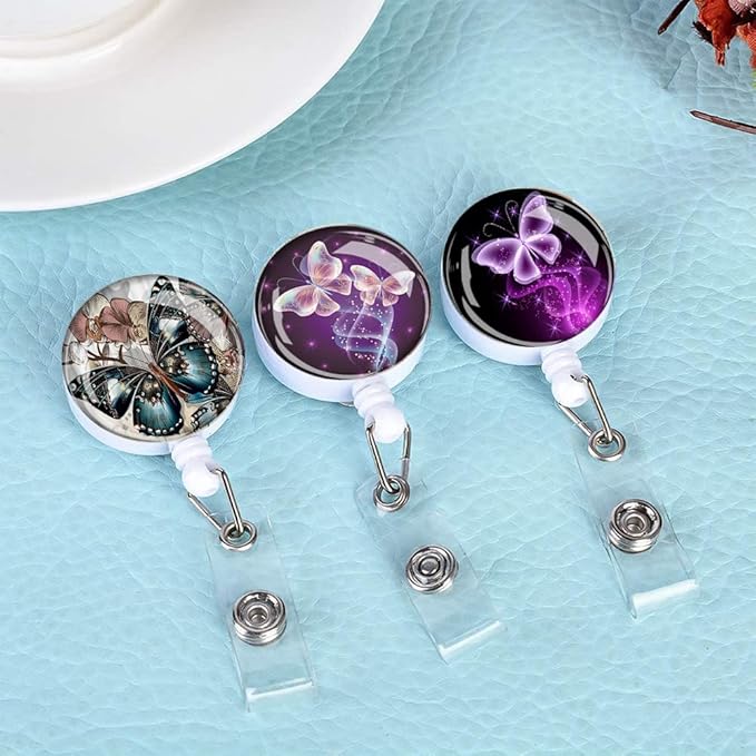 Retractable ID Badge Holder,Nurse Badge Reels with Clip,Name Card Holders for Office Worker Doctor Nurse(3 Pack Butterfly )