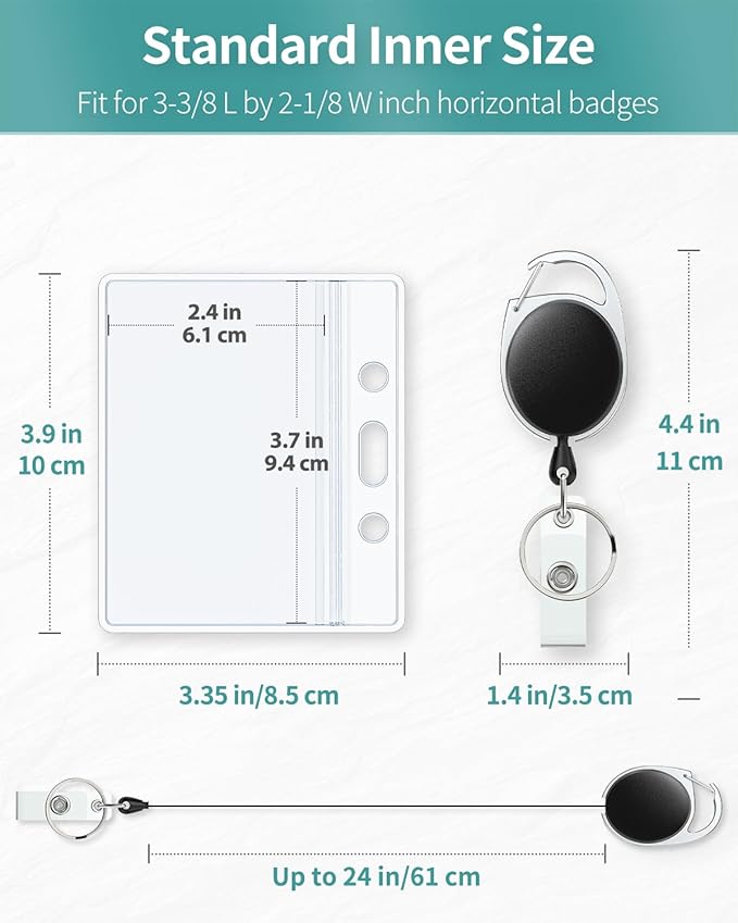 Uniclife 5 Pack Badge Holder Horizontal Clear Plastic Case with Retractable Badge Reel Carabiner Clip Soft Waterproof Card Protector for IDs Credit Cards Proximity Cards Driver’s Licenses and Passes