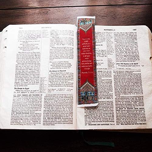 Trust in The Lord, Bulk Pack of 6 Woven Fabric Christian Bookmarks, Silky Soft Proverbs 3:5-6 Red Flexible Bookmarker for Novels Books and Bibles, Traditional Turkish Woven Design, Memory Verse Gift