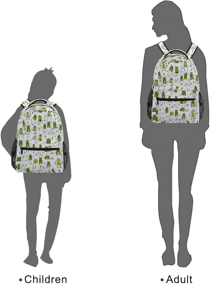 Blueangle Funny Frogs Pattern Print Travel Backpack for School Water Resistant Bookbag