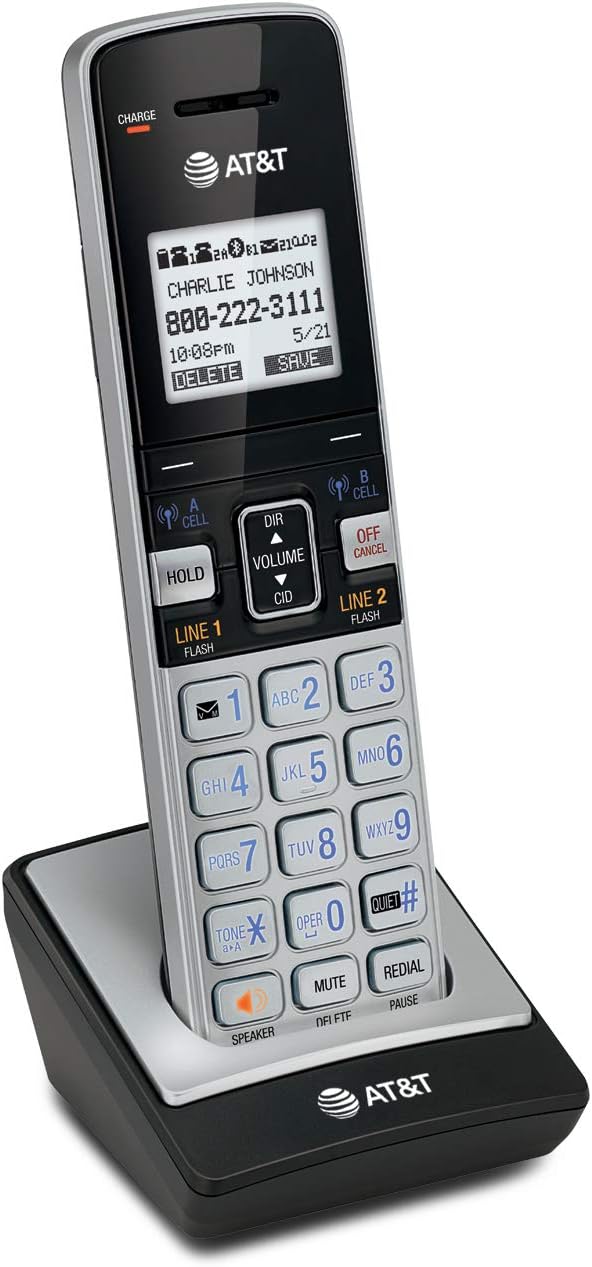 AT&T TL86003 Accessory Cordless Handset, Silver/Black | Requires AT&T TL86103 to Operate