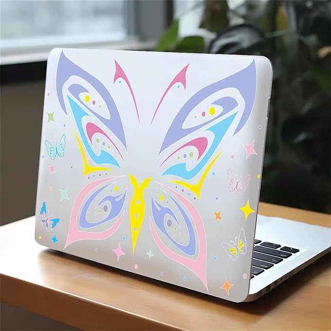 Compatible with MacBook Air 13.6 Inch Case 2024 2023 2022 Release Model A3113 M3 A2681 M2, Colorful Butterfly Hard Plastic Shell Cover Case