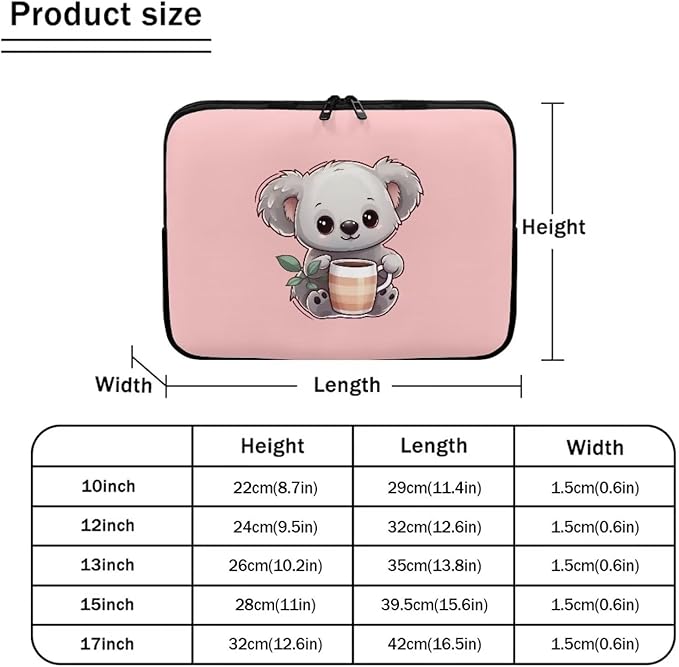 Cute Koala Laptop Protective Sleeve for Girls 10 inch Computer Sleeve Bag Zippered Pouches Lap Top Case Suitable for Daily Use Travel School Office Multiple & Neatly Organizers