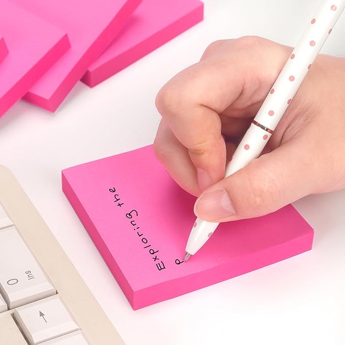 Sticky Notes 3x3 Self-Stick Notes Pads with 6 Bright Colors, Easy to Post for Office, Shool, Home, 6 Pads/Pack, 100 Sheets/Pad (Red)