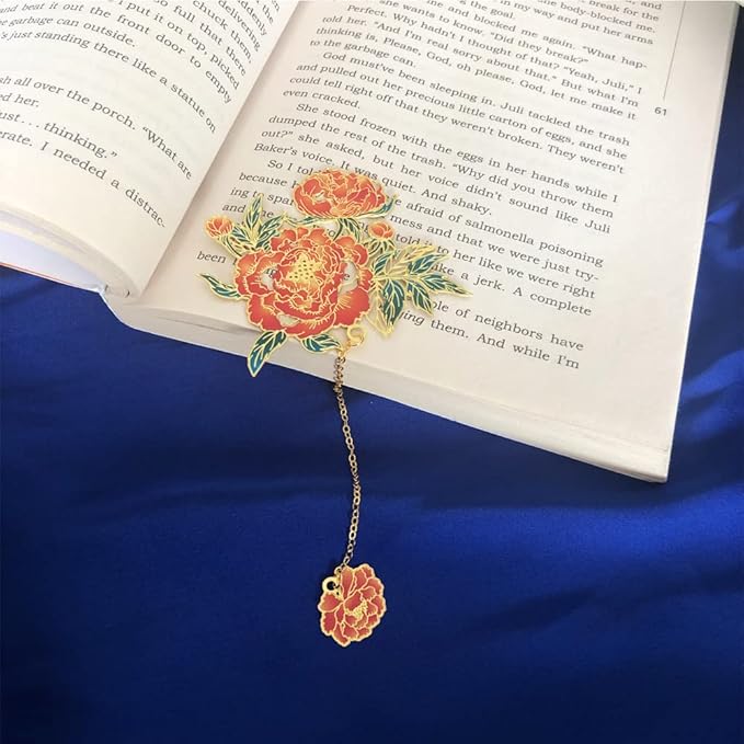 Bookmarks for Book Lovers Book Marks for Reading Women Birthday Graduation Christmas Gifts for Her Cute Metal Bookmark Book Markers Stocking Stuffers for Teens (Peony)