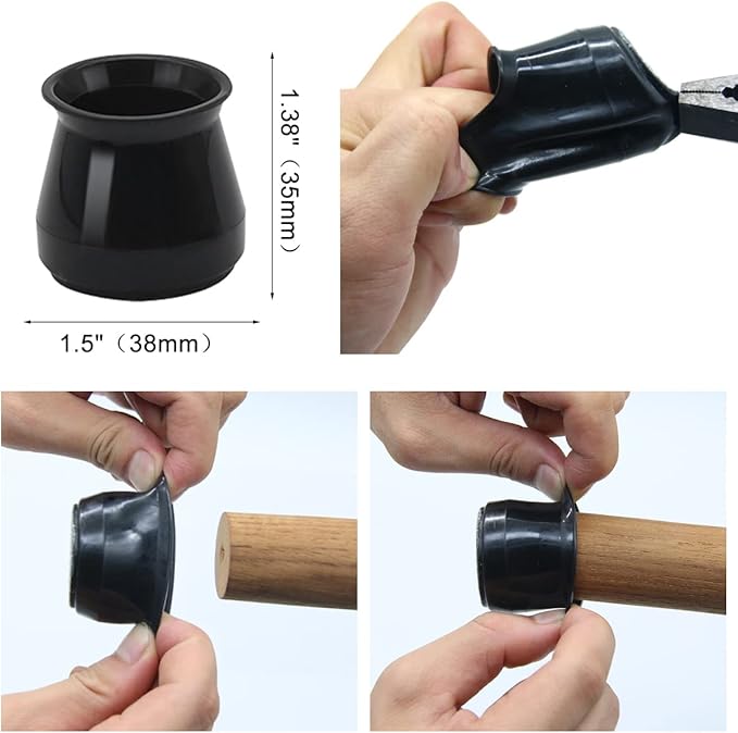 BUMACO Chair Leg Floor Protectors Chair Leg Protectors for Hardwood Floors Silicone Pads Covers to Protect Floors (Black-20 Pcs, Universal L (1.3"-2")