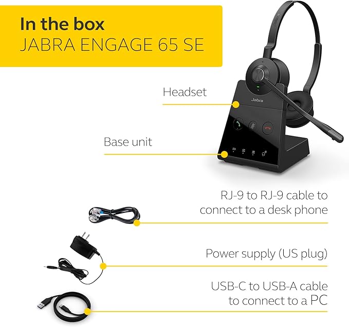 Jabra Engage 65 SE (Second Edition) Wireless Headset, Dual-Ear – Telephone Headset with Industry-Leading Wireless Performance, Advanced Noise-Cancelling Microphone, All Day Battery Life - Black
