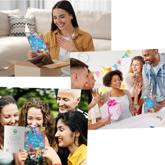 Tree-Free Greetings - Birthday Cards - Artful Designs - 2 Cards + Matching Envelopes - Made in USA - 100% Recycled Paper - 5 x 7 - Oh Happy Day (GT61218)