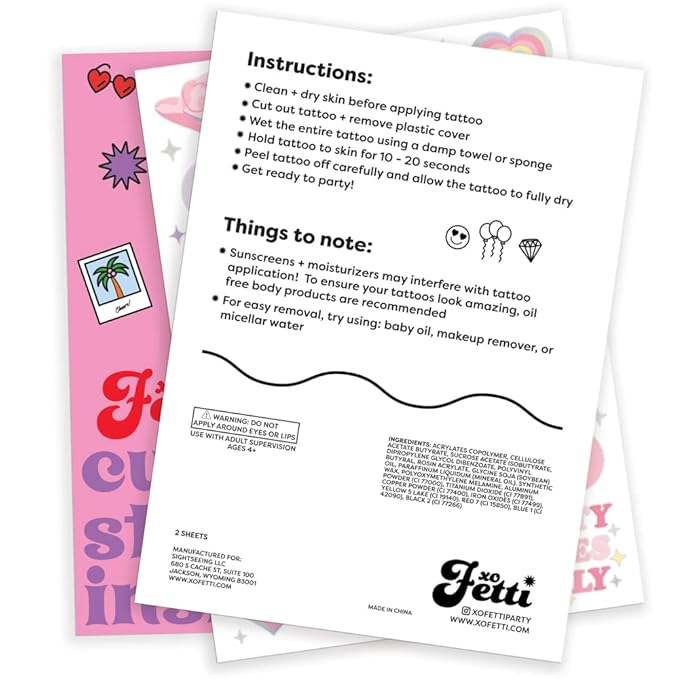 xo, Fetti Pastel Rainbow Temporary Tattoos - 50 Iridescent Foil Styles | Preppy Birthday Party Supplies, Smiley Party Favors, Party Vibes Only