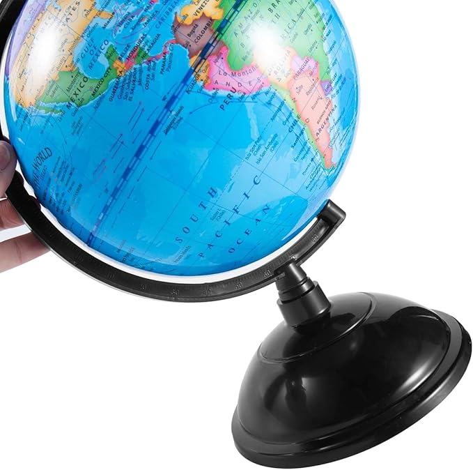 8 Inch World Globe with Stand Rotating Earth Spinning Globe for Kids Geography Classroom Education or Decorations (Blue)